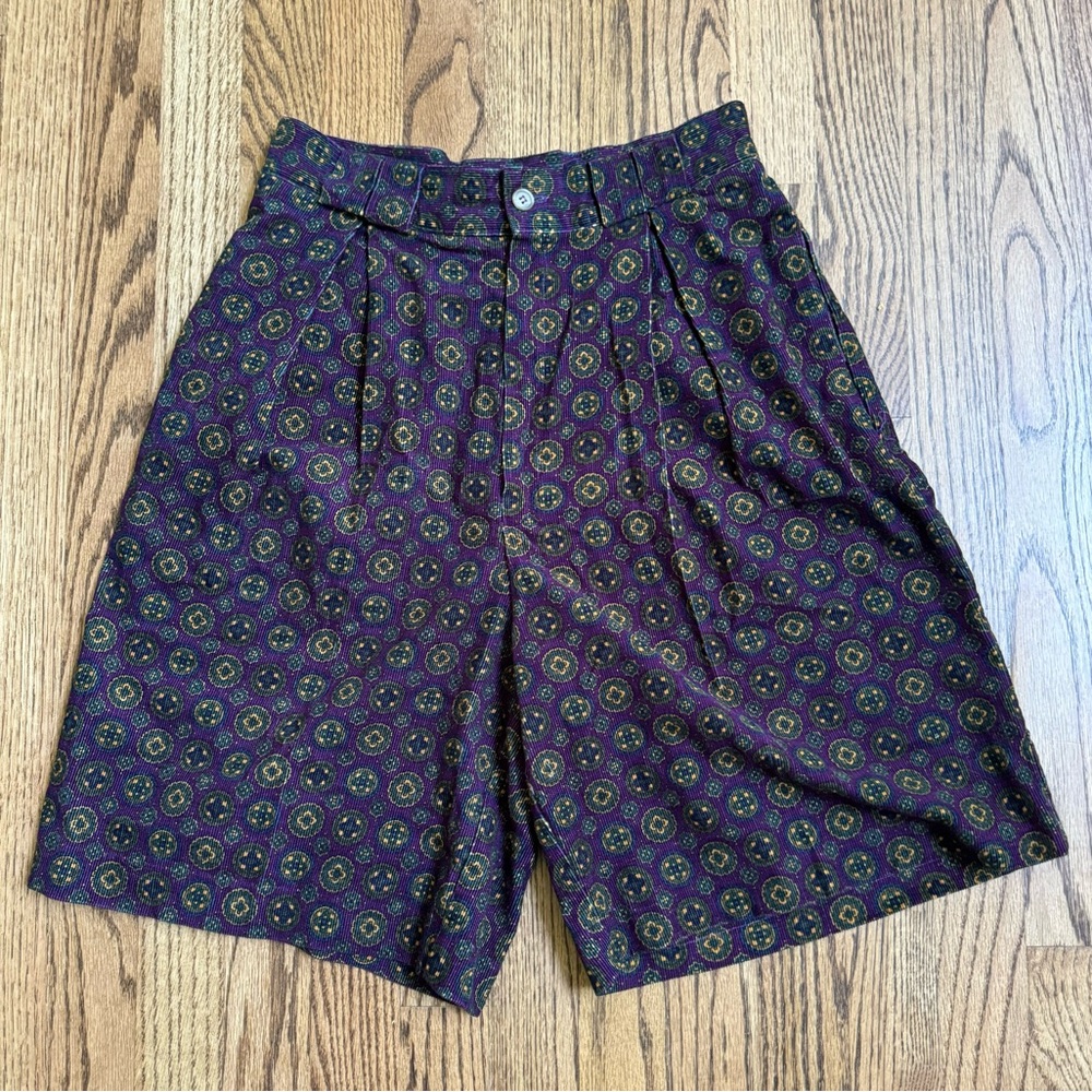 Vintage Sportables Corduroy High Waist Wide Leg Shorts Culottes Purple 8